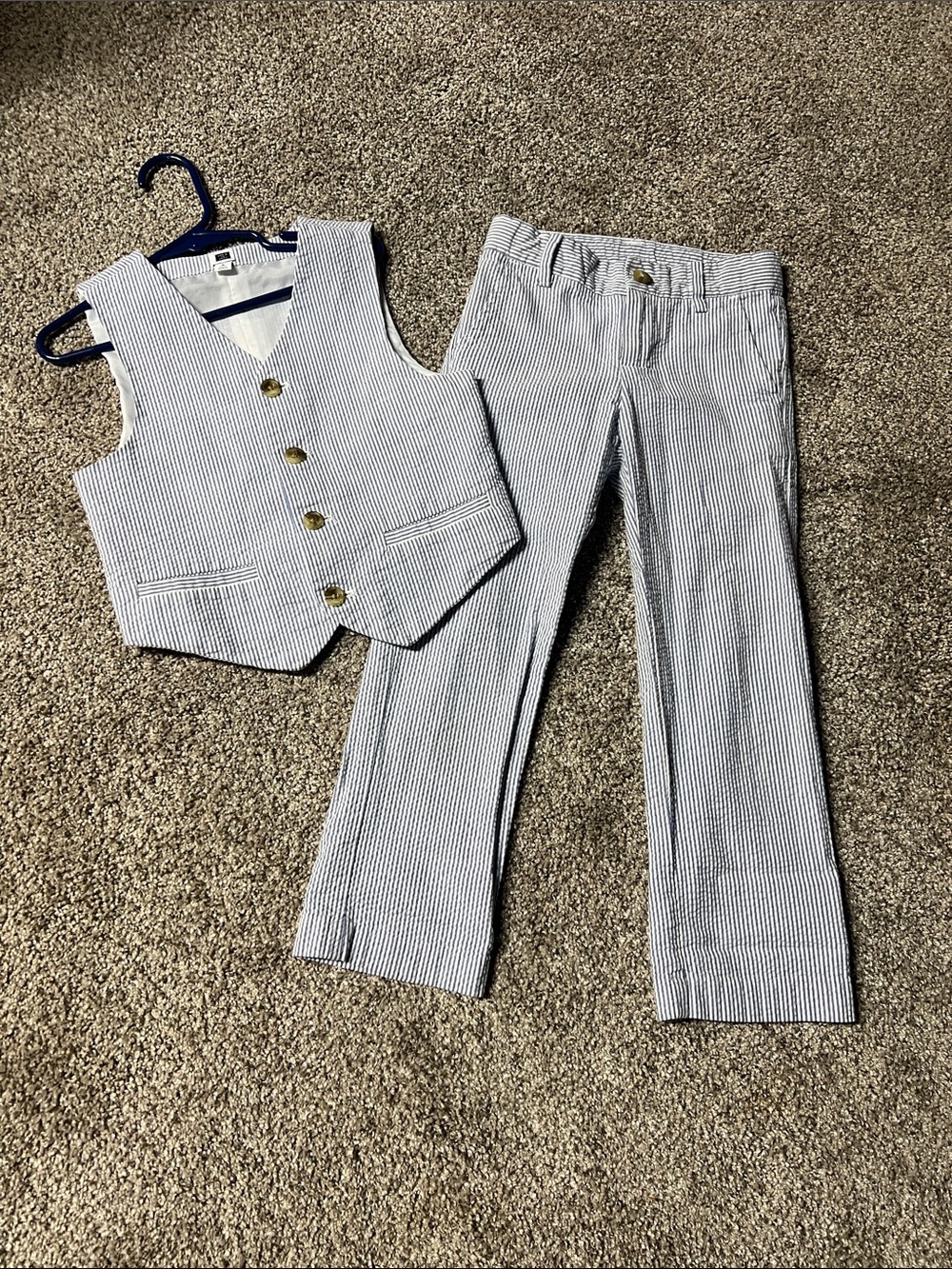 Janie and Jack Navy and White Striped Seersucker Vest
